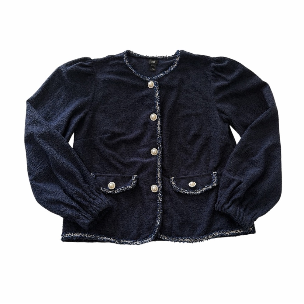River Island Cardigan Wmn’s 12‎ Long Sleeve Boucle Trim Classic Lady Old Money